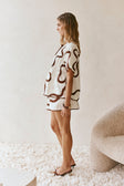 Cream Marbled Mocha Floral Pleat Front Tie Rayne Top