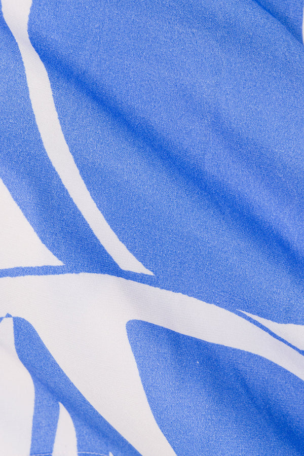 Palm Blue Print Backless Halter Mini Frances Dress