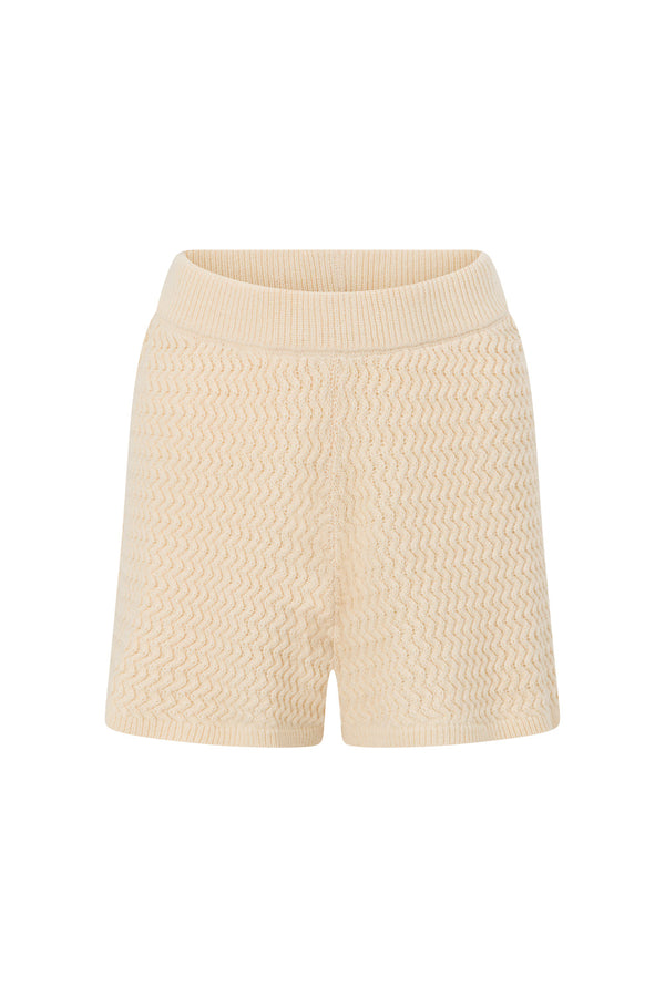 Cream Zig Zag Knit High Waist Elastic Mabel Shorts