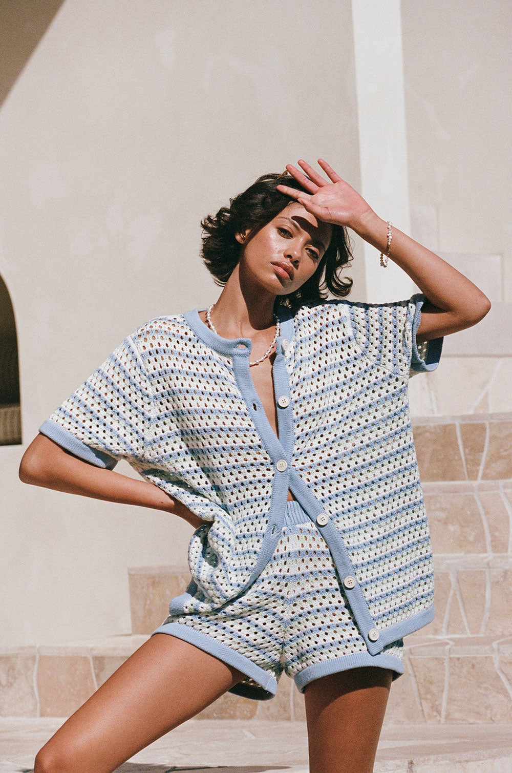 Chantel Knit Shorts - Blue Green White