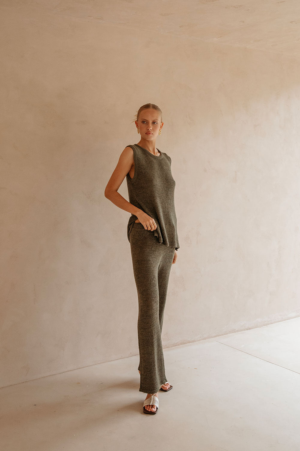 Olive Green Knit Boxy Longline Louka Top