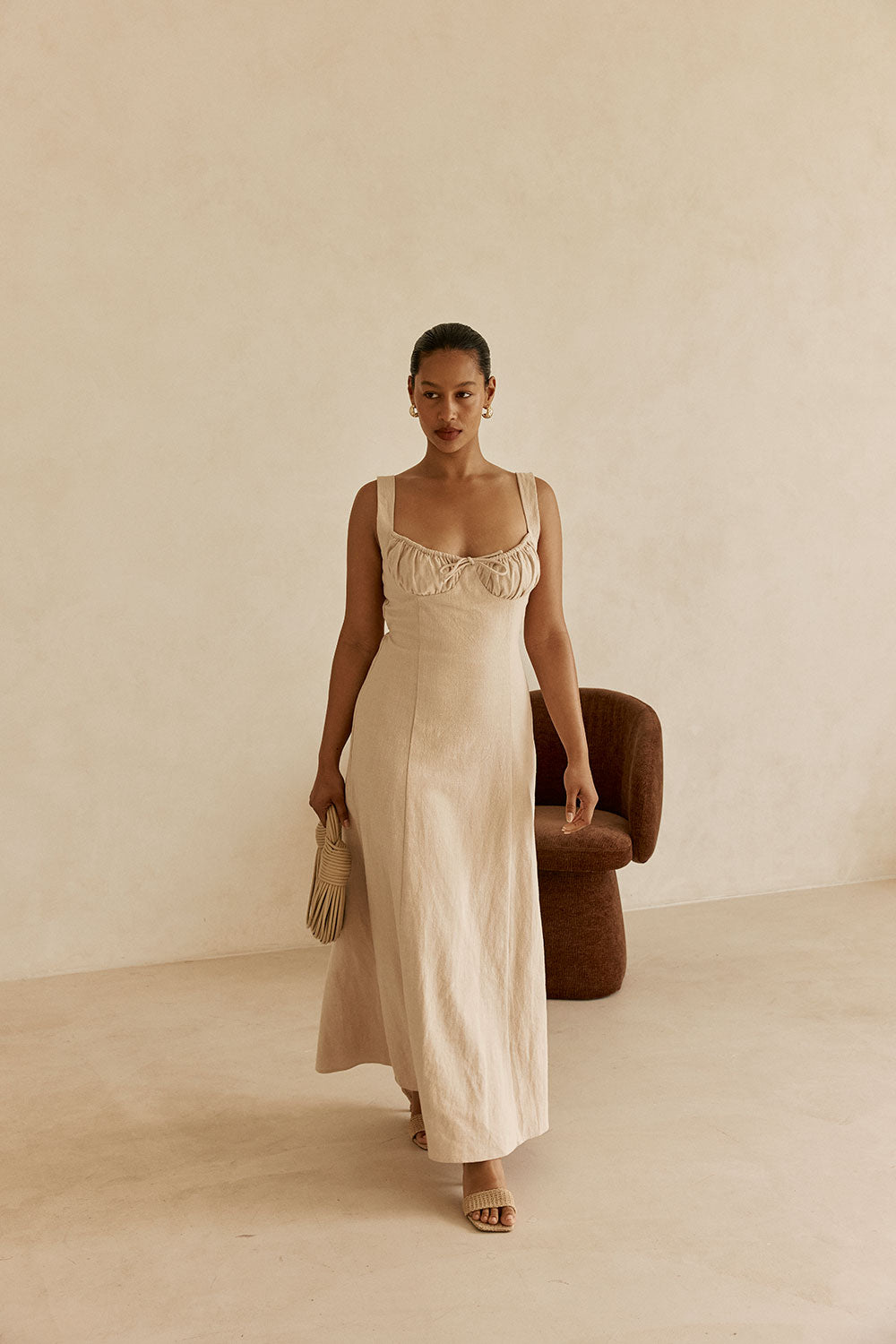 Beige Milkmaid A-Line Maxi Arlette Dress