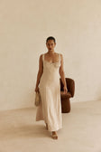 Beige Milkmaid A-Line Maxi Arlette Dress