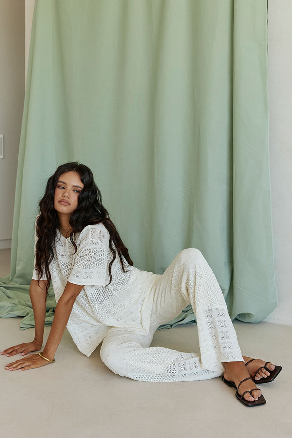 Cream Crochet Elastic High Waist Nixie Pants