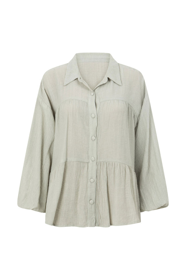 Sage Green Long Sleeve Button Up Collar Huxley Top