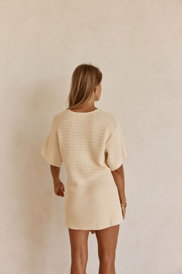 Cream Knit Wrap Mini Kyoto Dress