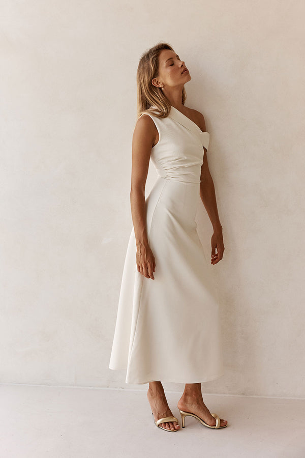 Bridal Cream One Shoulder Maxi Indy Dress