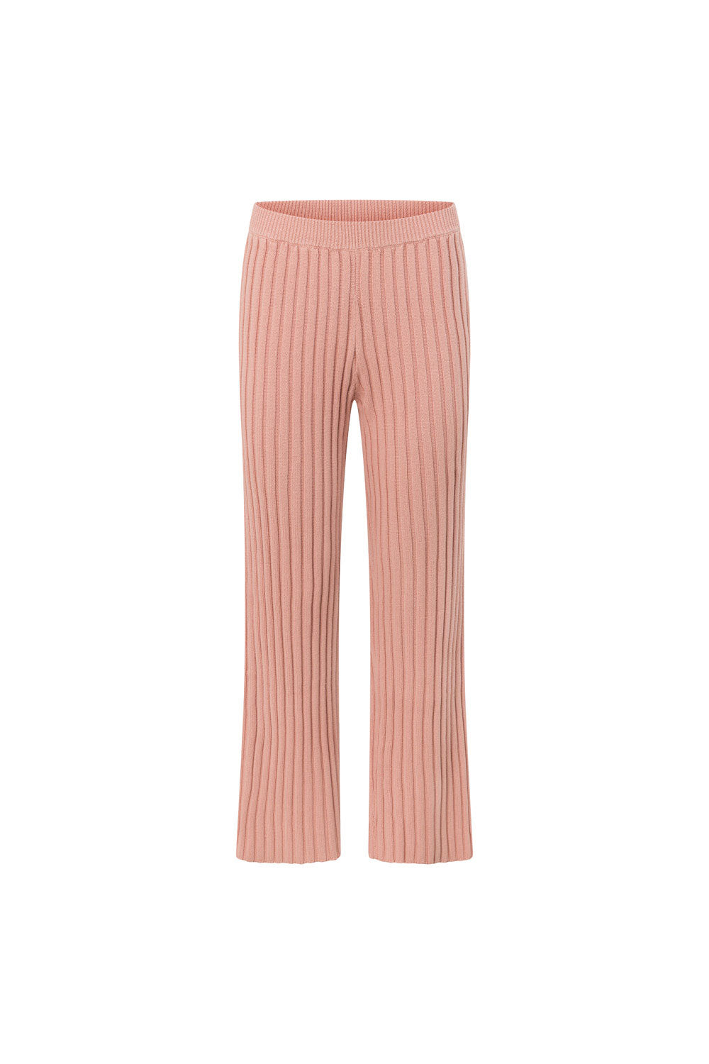 Blush Pink Ribbed Knit High Waist Celine Pants