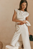 Beige Asymmetric Waist Straight Leg Azul Trouser Pants