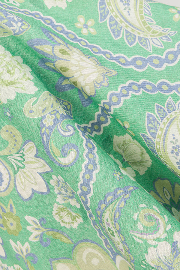 Green Floral Keritage print Button Up Kelia Shirt