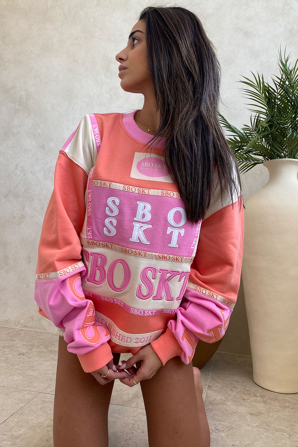 Porto Vintage Oversized Sweater - Terry Pink, Orange