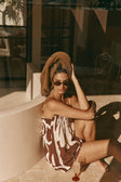 Brown and Cream Painted Tiles Print Strappy River Playsuit