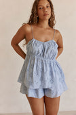 Blue Broderie Ruched Octavia Top