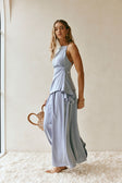 Hailey Thin Adjustable Strap Ruched Backless Top - Blue