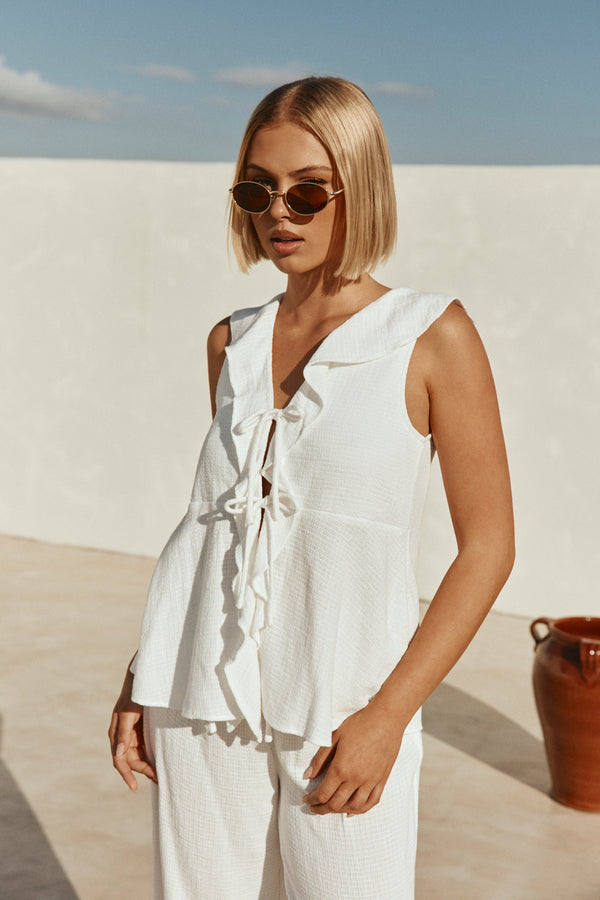 White Cotton Front Tie Saskia Top