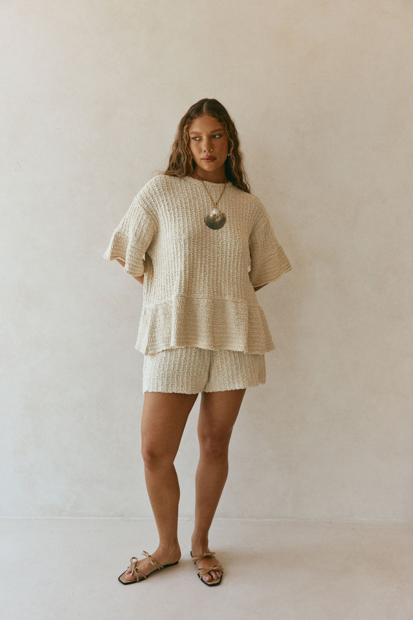 Beige Woven Knit Trisha T Shirt Top