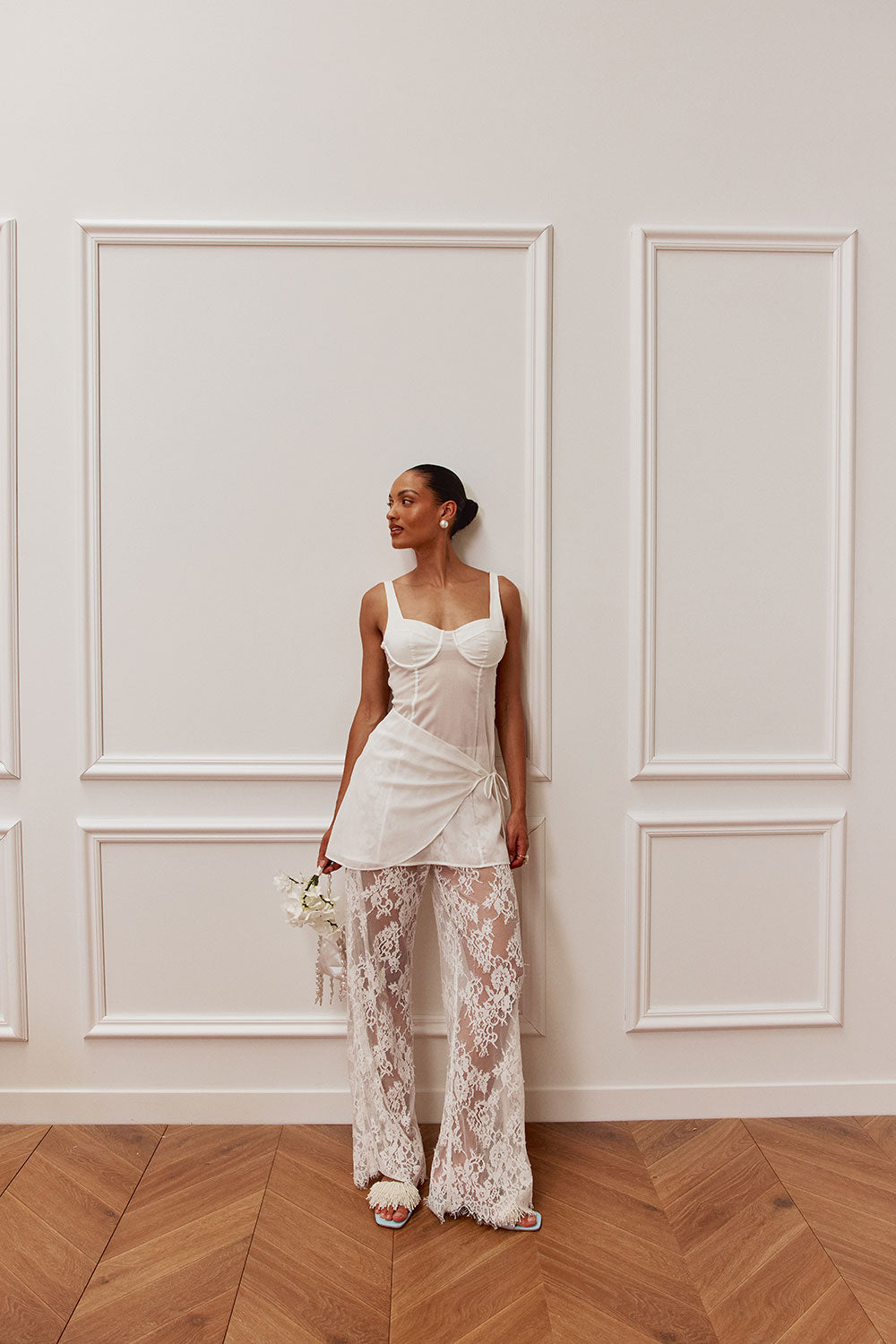 Bridal White Semi Sheer Wrap Corsage Top – SABO