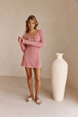Rose Pink Knit Long Sleeve Mini Nara Dress