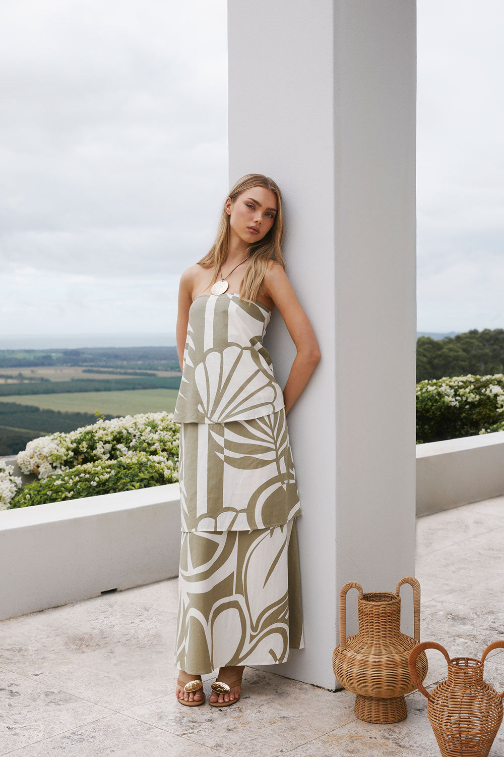 Palm Green Strapless Panel Maxi Kya Dress