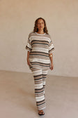 Tan and White Stripe Knit High Waist Java Pants