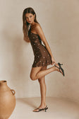 Chocolate Speck Polka Dot One Shoulder Mini Dimmi Dress