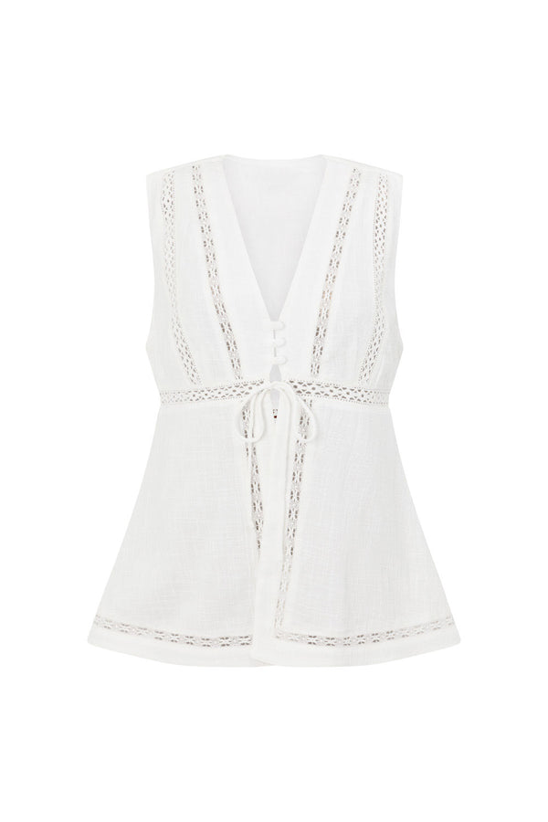 White Cotton Lace V Neck Split Cerelia Top