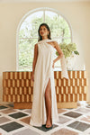 Champagne Scarf Asymmetrical Split Maxi Elise Dress