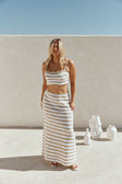 White and Brown Stripe Maxi Aston Skirt
