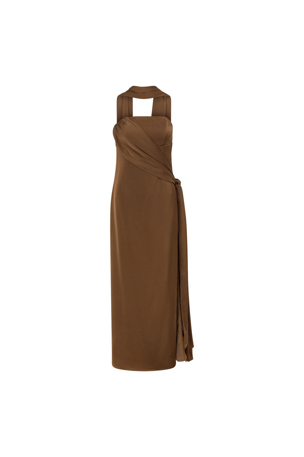 Chocolate Brown Silky Strapless Maxi Eclair Dress