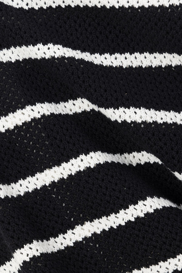 Black And White Stripe Knit Button Up Collar Mia Top