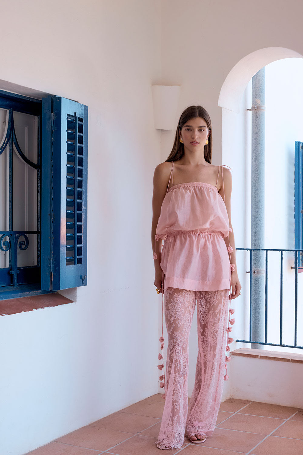 Blush Print Lace Sheer High Waist Gemini Pants – SABO