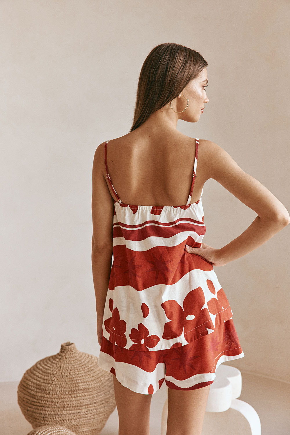 Red Sienna Sunset Print Split Flouncy Zuma Top