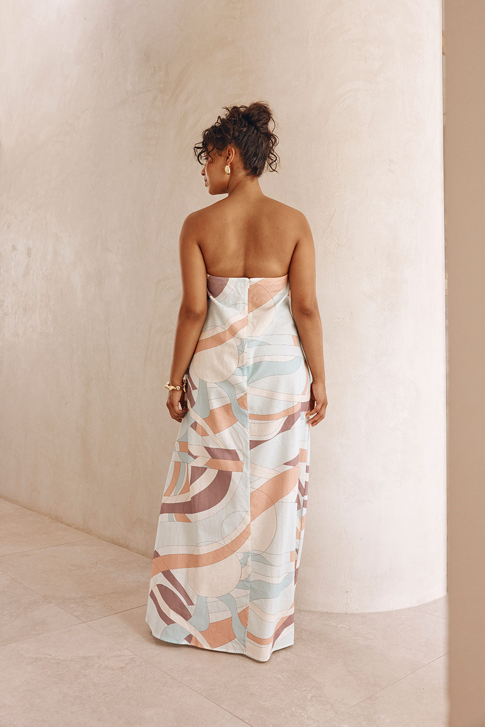 White Halcyon Print Strapless Maxi Noah Dress