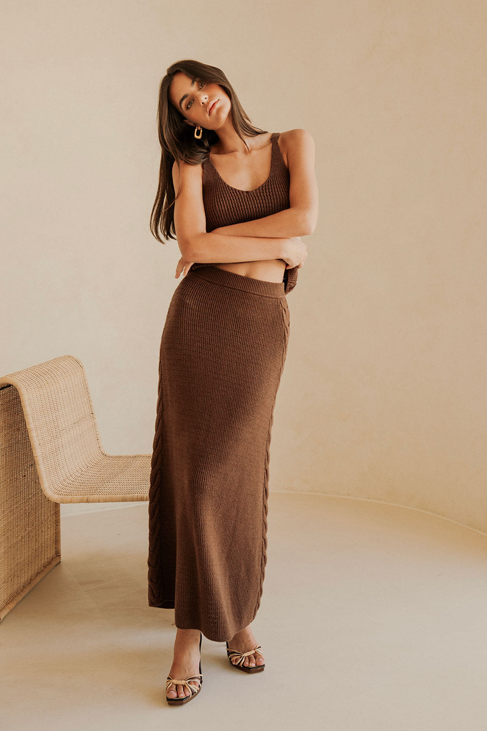 Chocolate Brown High Waist A-Line Maxi Ellarose Skirt