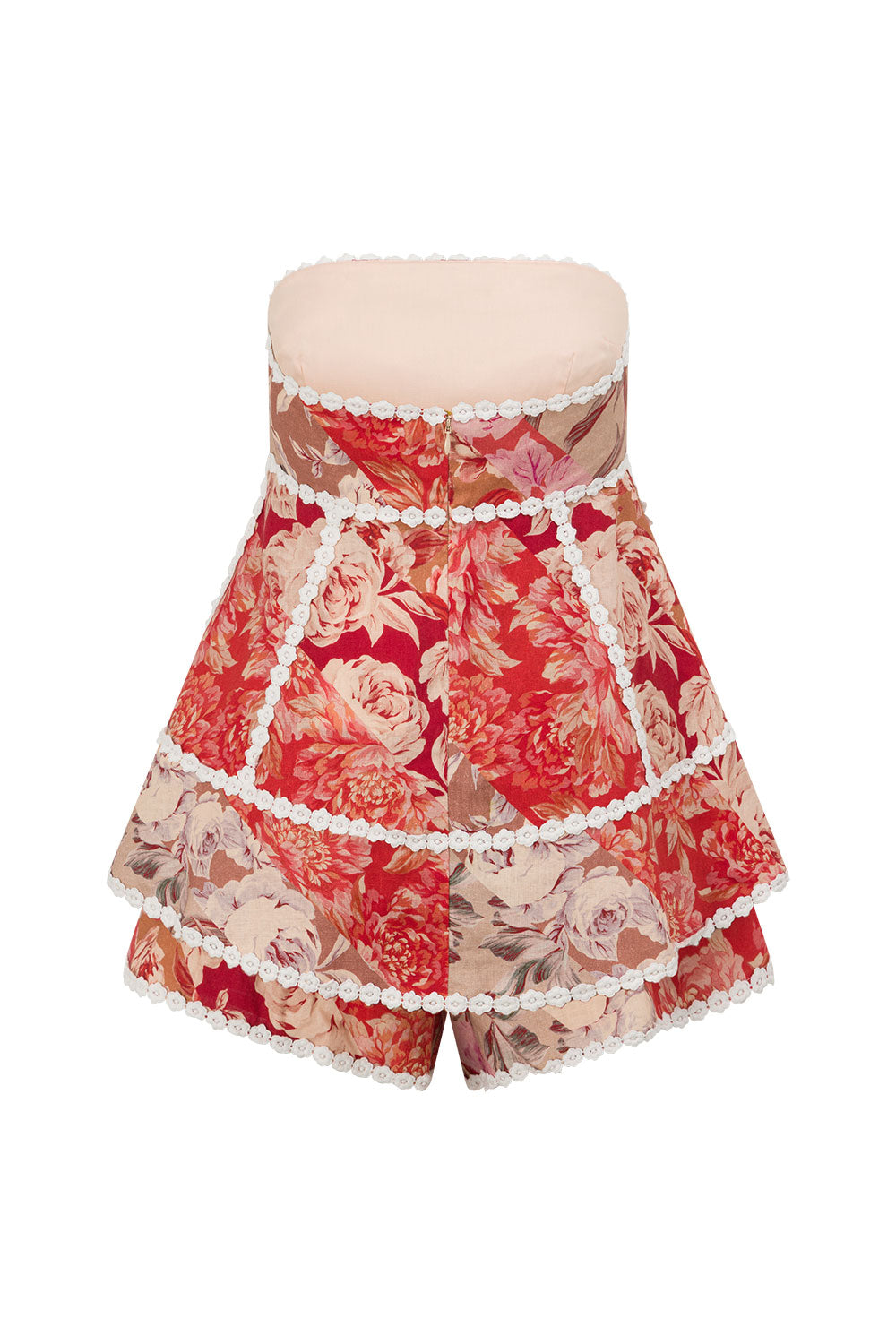 Red Floral Solafleur Print Strapless Hera Playsuit