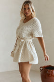 Cream Pointelle Knit Waist Tie Mini Demi Dress