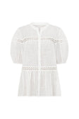 White Lace Button-Up Short Sleeve Lacey Top
