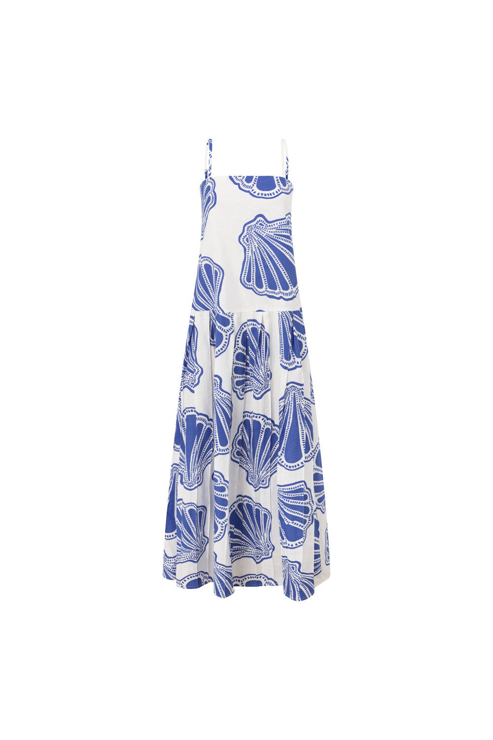 Bette Thin Strap Maxi Dress - Seashell Print, Blue, White