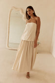 Beige Boxy Pleated Maxi Aviana Dress