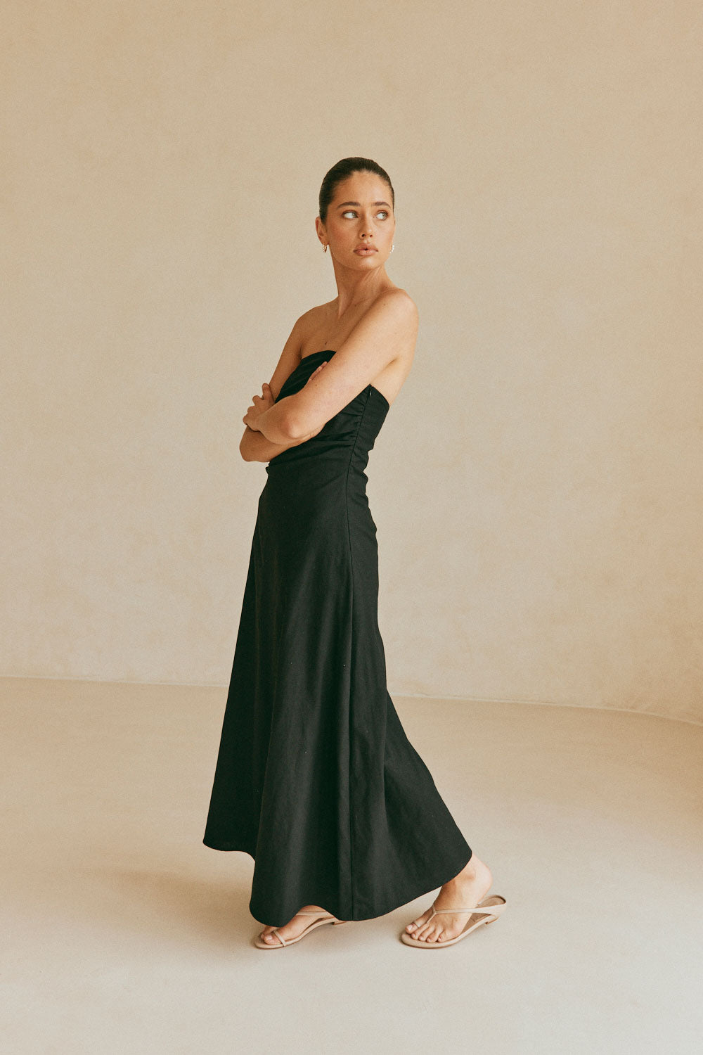 Formal Black Strappless Ruched Maxi Estella Dress