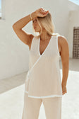 Beige and White Stripe Woven Wrap Billy Top