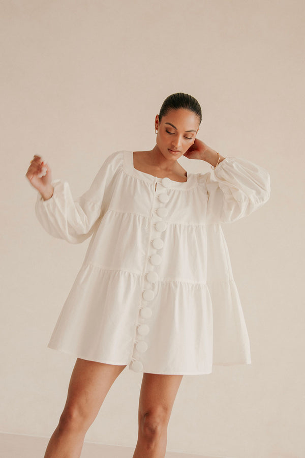 White Button Midi Palmer Dress