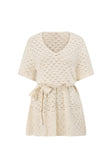 Cream Pointelle Knit Waist Tie Mini Demi Dress