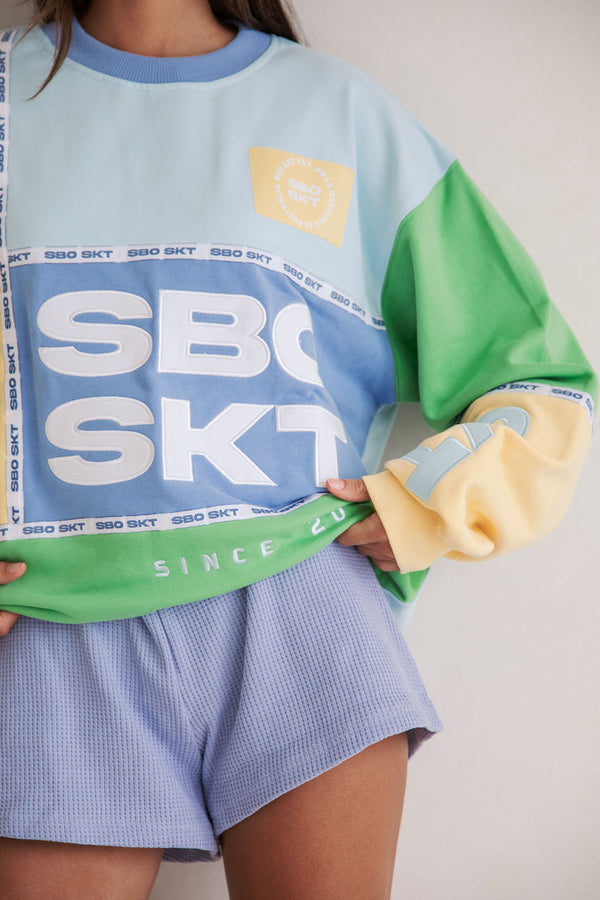 Hourglass Oversized Vintage Sweater - Blue Yellow Green