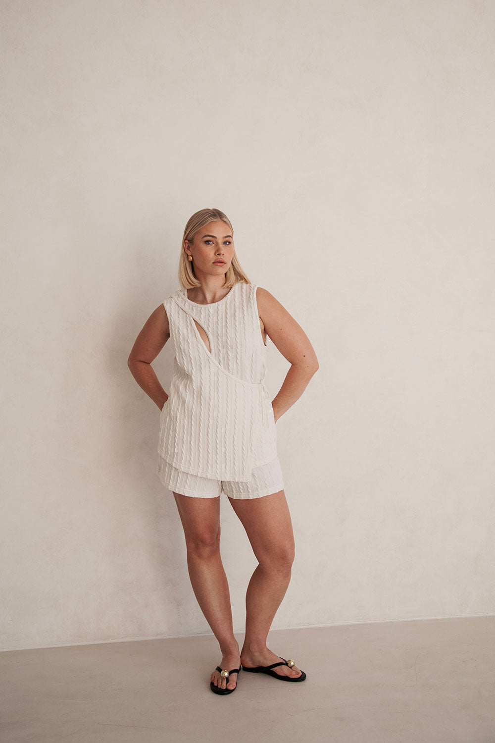 Cream Textured Cut Out Jojo Top