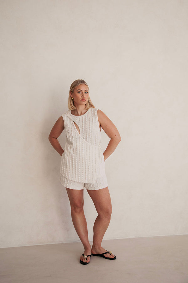 Cream Textured Cut Out Jojo Top