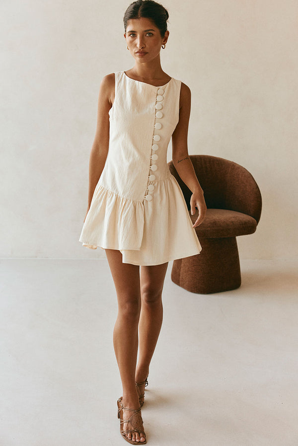 Cream Button-Up Mini Alfresco Dress