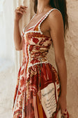 Red Floral Barocca Print Sweetheart Maxi Alessa Dress