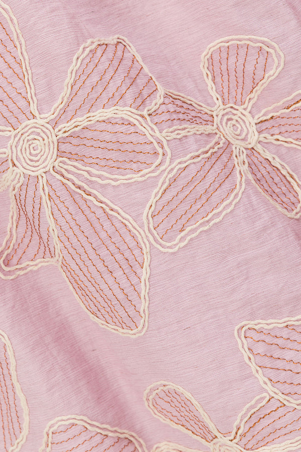 Bloom Pink Embroidered Elastic Drawstring Hazel Shorts