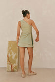 Dion One Shoulder Button Split Top - Green